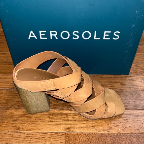 Aerosoles Leather Harley Heel Sandals Tan Wheat Gladiator Straps Women’s 8.5 - Picture 5 of 13